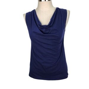 Indigenous Womens Organic Cotton Cowl Neck Sleeveless Top Navy Blue Large